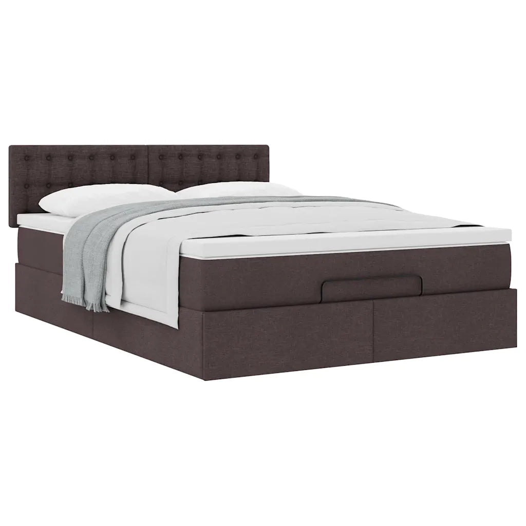Pouf Letto con Materasso Marrone Scuro 140x190 cm in Tessuto 3311625