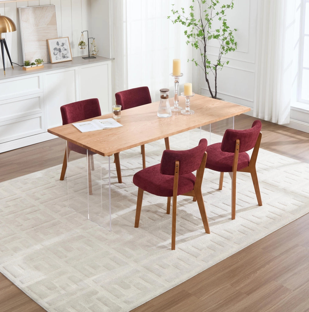 Sedie da pranzo set da 2 in tessuto bordeaux con gambe in legno