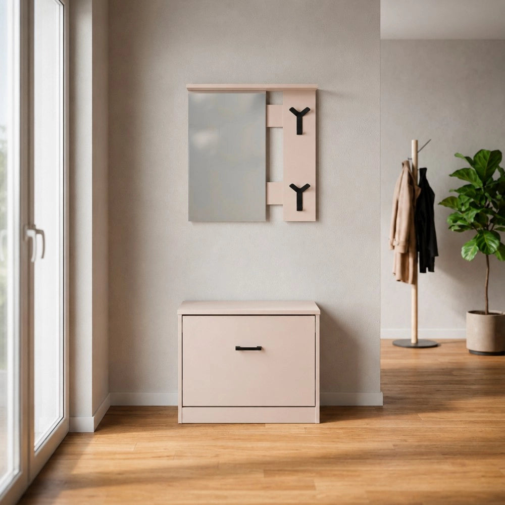 Mobile Ingresso Limone41A con Specchio, Appendiabiti e Scarpiera Beige