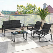 Set di 4 mobili da giardino con tavolino da salotto e panca da giardino e 2 sedie a dondolo, mobili da balcone in textilene con delicato movimento a dondolo (Nero)