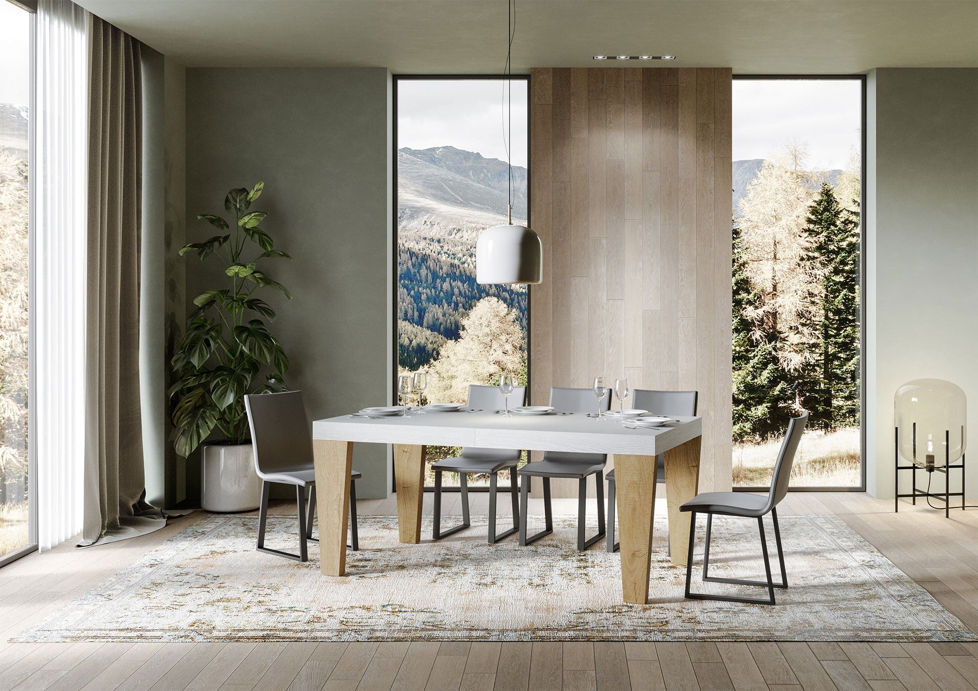 Tavolo Allungabile 180/440x90x77 cm Spimbo Mix  piano Bianco Frassino gambe Quercia Natura