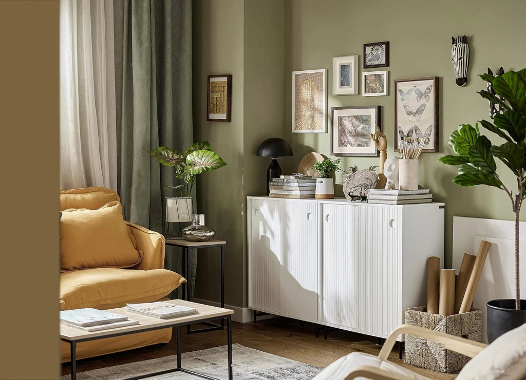Mobile Ingresso Credenza Soggiorno Salvaspazio con Anta Scorrevole, Mobile da Cucina, Mobiletto Moderno in Legno con Gambe in Bambù, Design Elegante e Stabile, Bianco, 70x37x87cm, FSB62-W