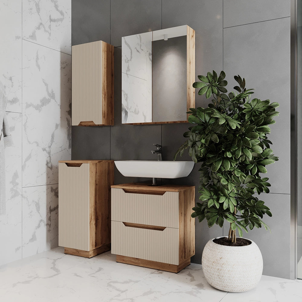 Vicco Set di mobili da bagno Rovere/cashmere a righe 4 parti