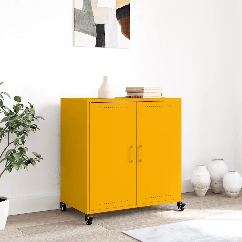 Credenza-Buffet-Armadio da cucina Giallo Senape 68x39x72 cm in Acciaio