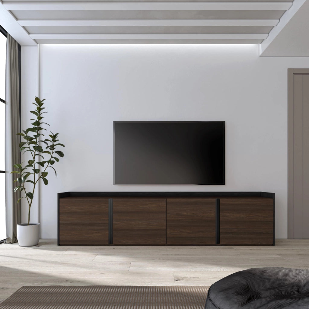 Mobile TV Soggiorno, 207x50x35 cm, Per TV fino a 80", Mobile Soggiorno, Rovere scuro e Nero