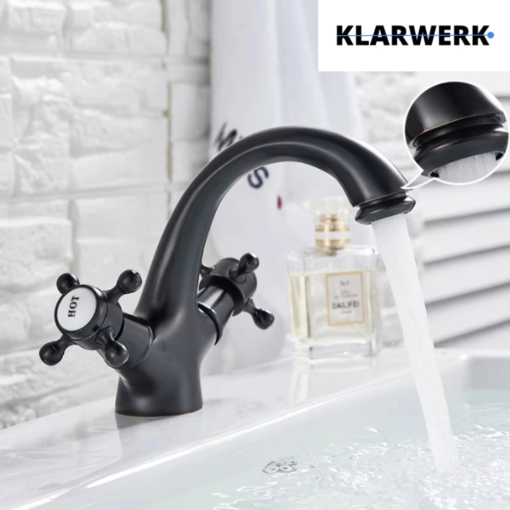 EVA | Rubinetto da bagno vintage nero opaco | per lavello retrò in acciaio inossidabile premium | Miscelatore gastronomico per hotel 2 attacchi