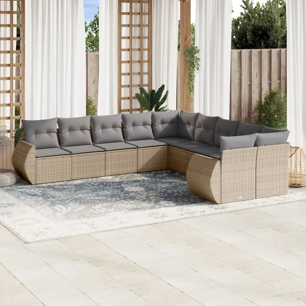 Set Divano da Giardino 10 pz con Cuscini Beige in Polyrattan 3254246