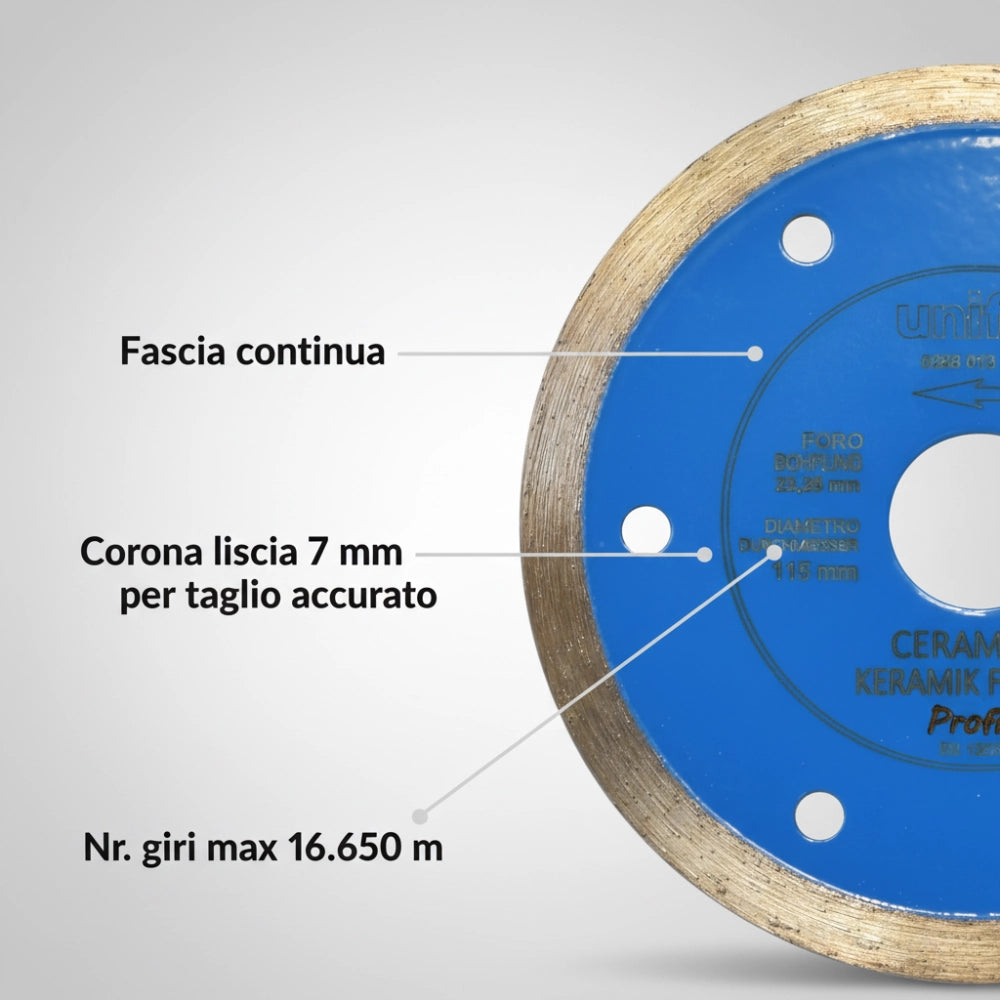 Disco diamantato ceramica per taglio preciso di piastrelle Ø 115 x 22,2 x 1,6 mm