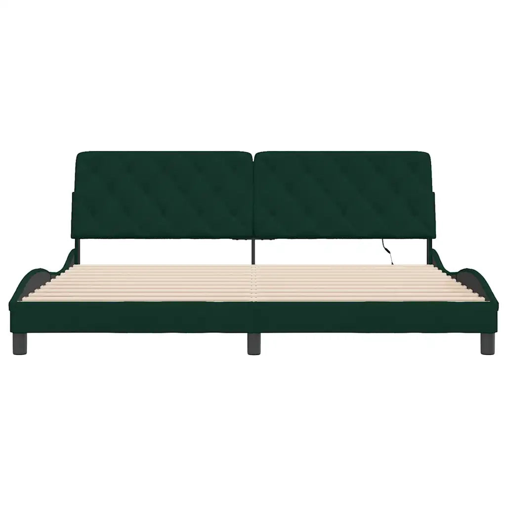 Giroletto con LED senza Materasso-Struttura Letto Verde Scuro 200x200 cm in Velluto