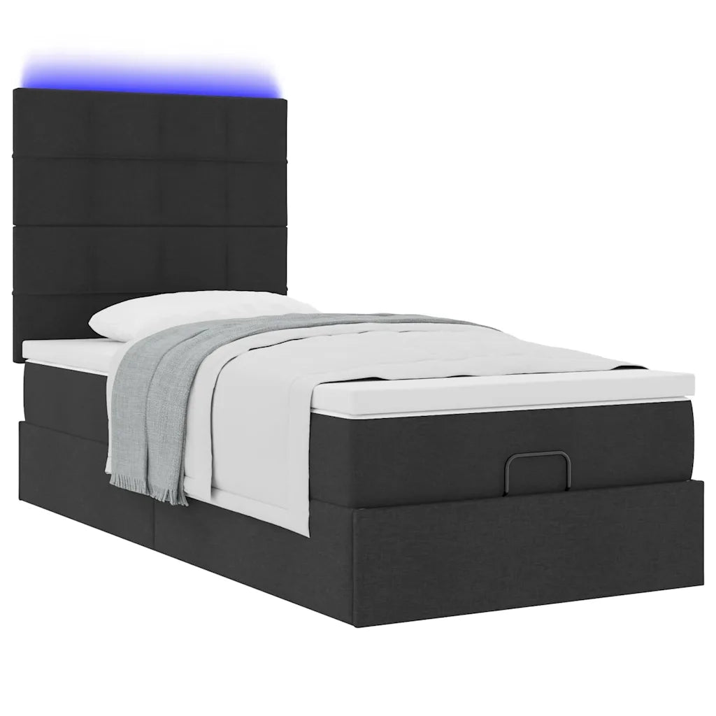 Struttura Letto Pouf con Materasso Nero 100x200 cm in Tessuto