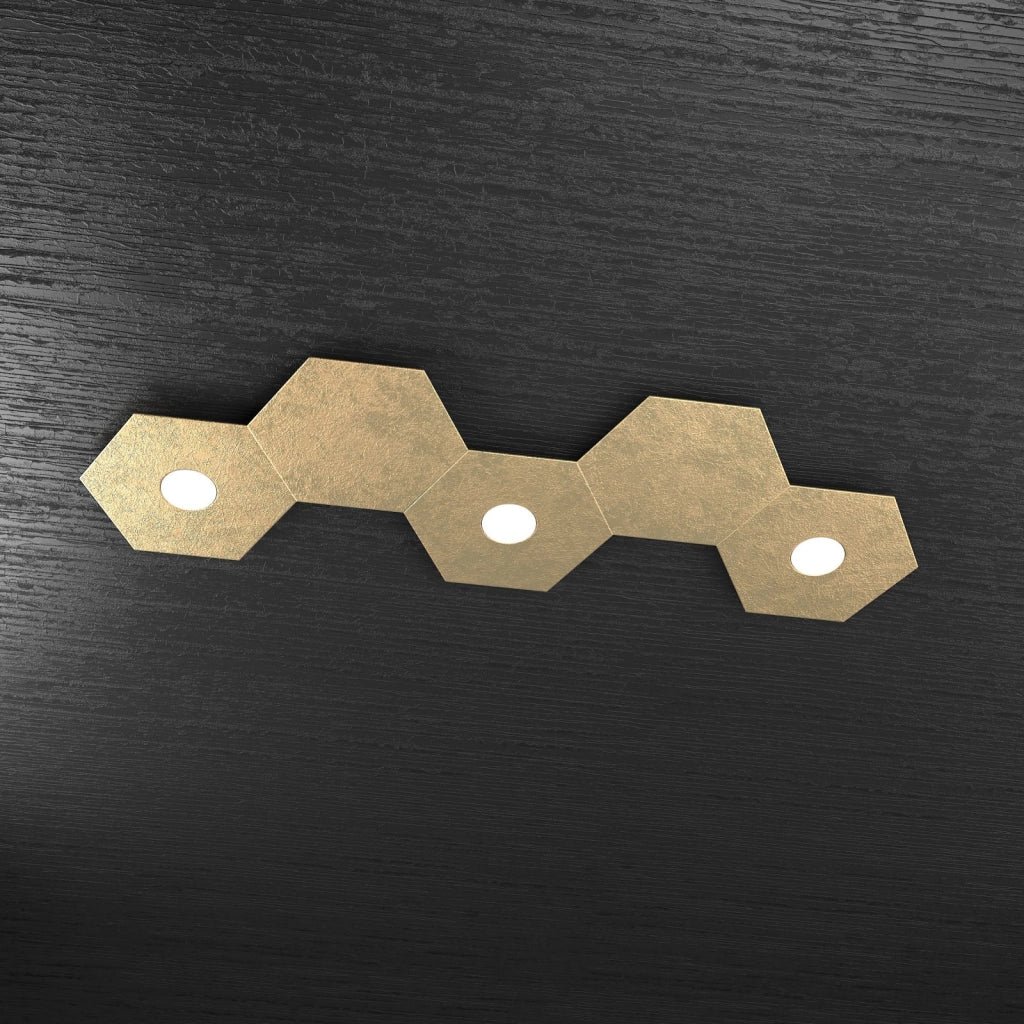 HEXAGON APPLIQUE-PLAFONIERA 3 LUCI + 2 DECORATIVO FOGLIA ORO 1142-3L2D-FO