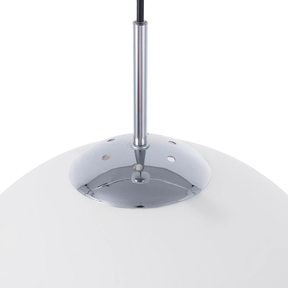 Lampada a Sospensione Vetro Bianco Elementi Argento Forma Globo 1 Luce Moderna