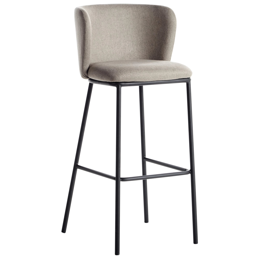 Set di 2 sedie da bar Rivestimento in bouclé tortora Gambe in metallo nero Sgabelli senza braccioli Schienale curvo Sala da pranzo moderna Cucina