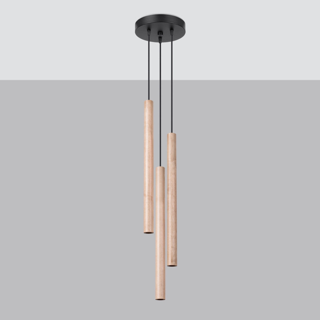 Lampada a sospensione rotonda VELINO nero/legno 3xG9 Pure Lume