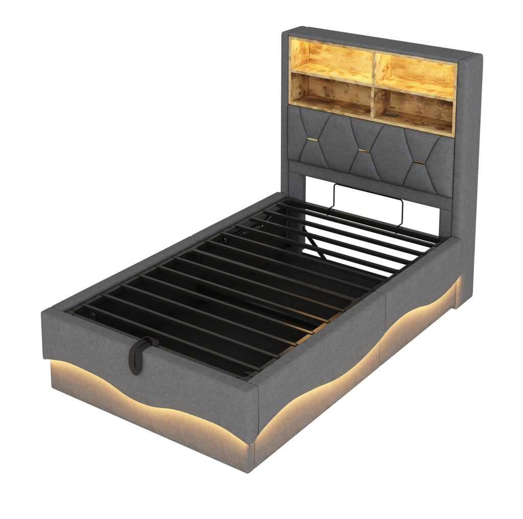 Letto multifunzione 90x200 cm con LED, USB e contenitore idraulico