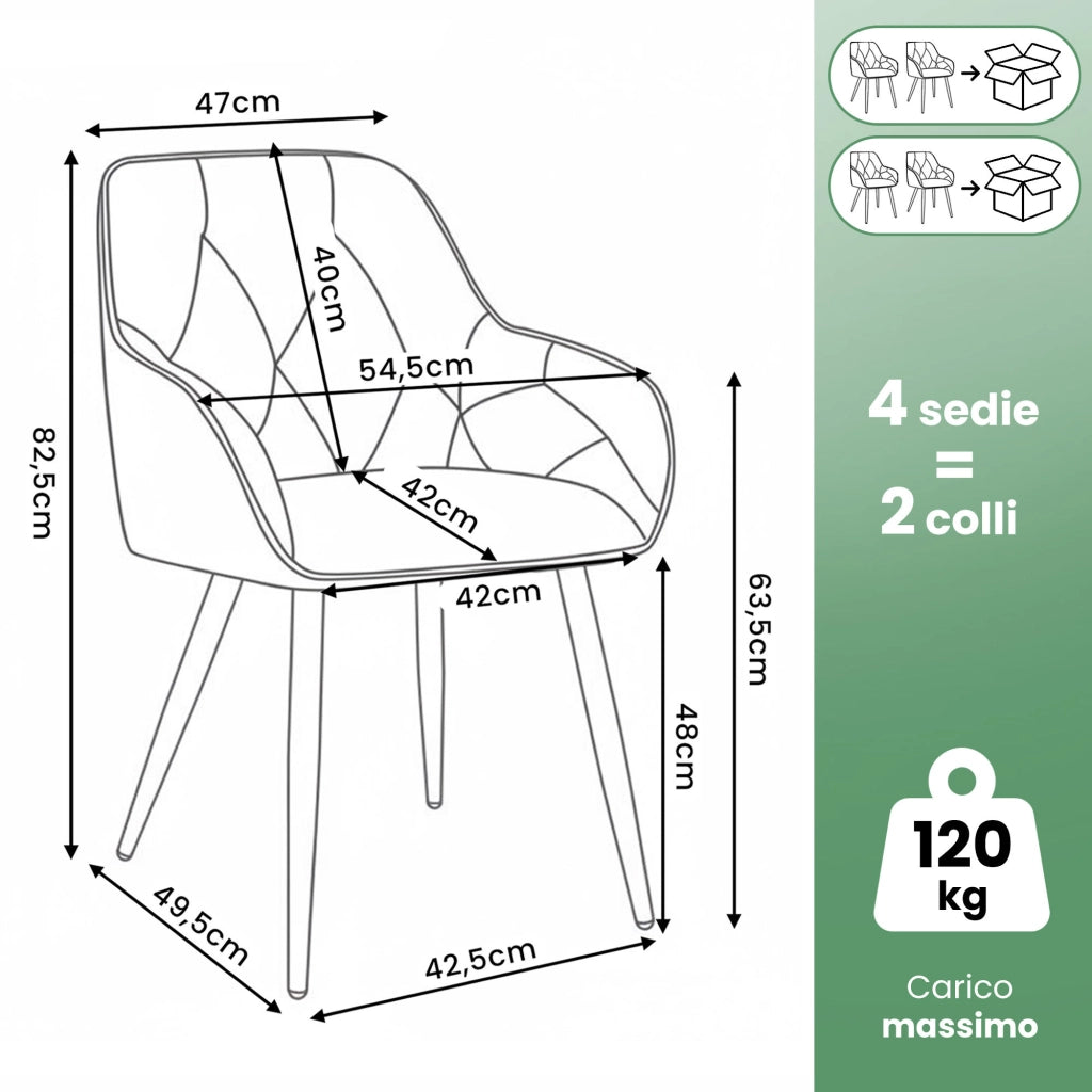 Set di 4 Sedie in velluto trapuntato DIAMANTE Turchese gambe nere