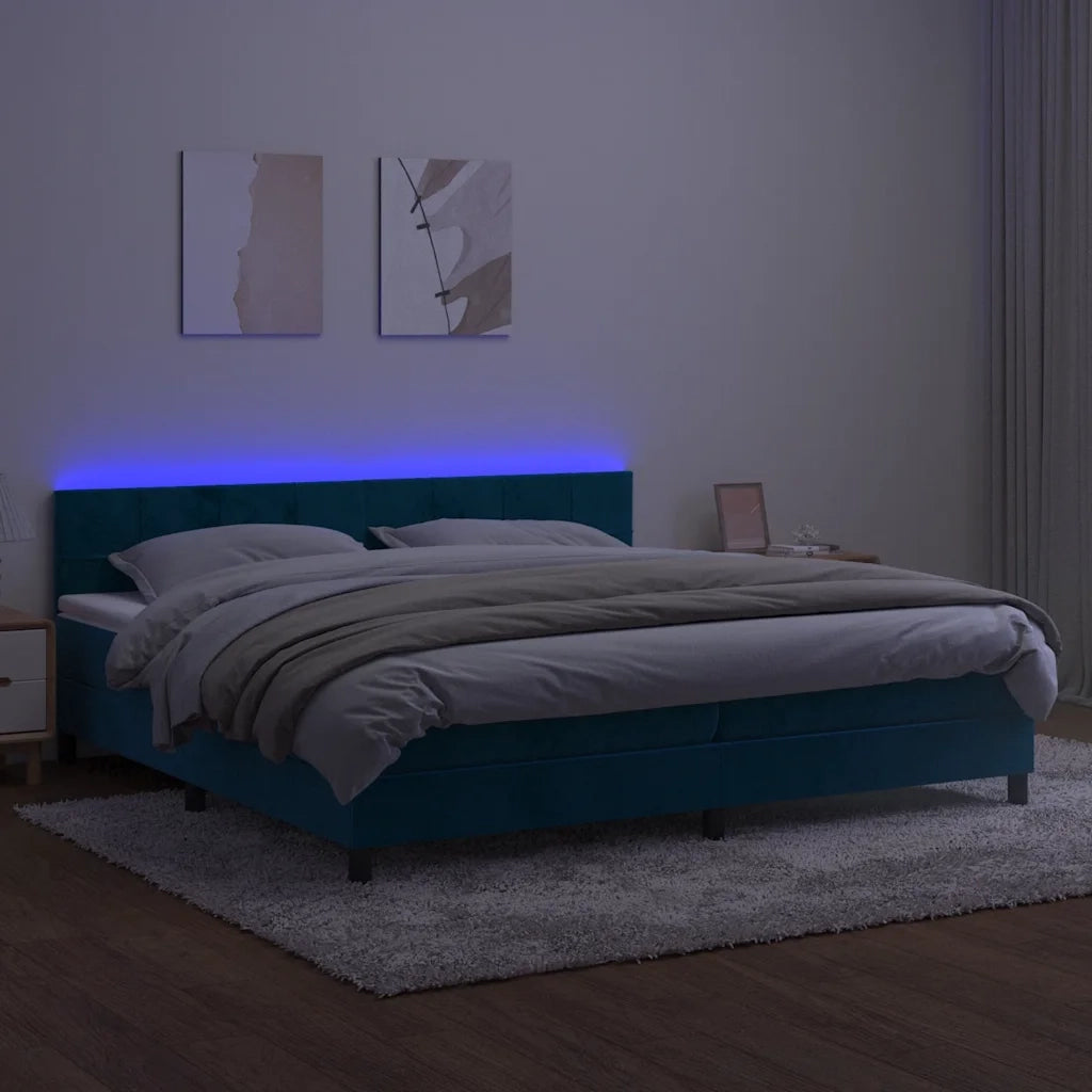 Letto a Molle con Materasso e LED Blu Scuro 200x200 cm 3134427