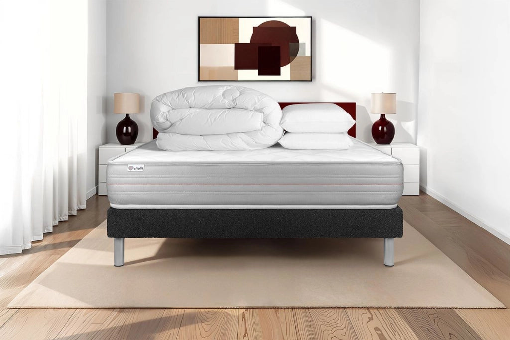 Pacchetto letto completo - Materasso 200x200cm + Box spring con doghe (kit) + 2 cuscini + Piumino - Vitalmemo
