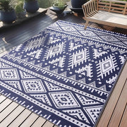 Tappeto Esterno Resistente all'Uso Esterno, Piastra di Plastica Ripiegabile Lavabile Resistente ai Raggi UV Inversibile per Balcone Giardino per Terrazza Campeggio Pic-Nic (150 x 240 cm, Blu Marino e Bianco)