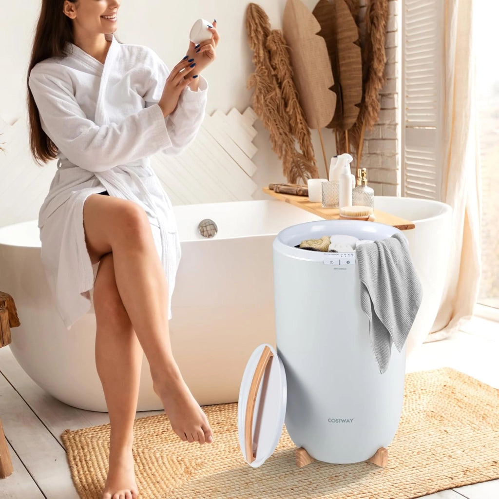 COSTWAY Scaldasalviette Bagno, Scaldabiancheria Grande 20 L con Timer, Spegnimento Automatico, Impostazioni 15/30/45/60 Minuti, Secchio Portatile per Scaldare 2 Asciugamani Oversize, Accappatoi