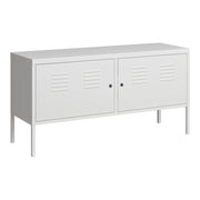 Credenza cassettiera mobile contenitore per soggiorno ingresso camera da letto con 2 ante 118 x 40 x 60 cm acciaio bianco opaco 03_0009038