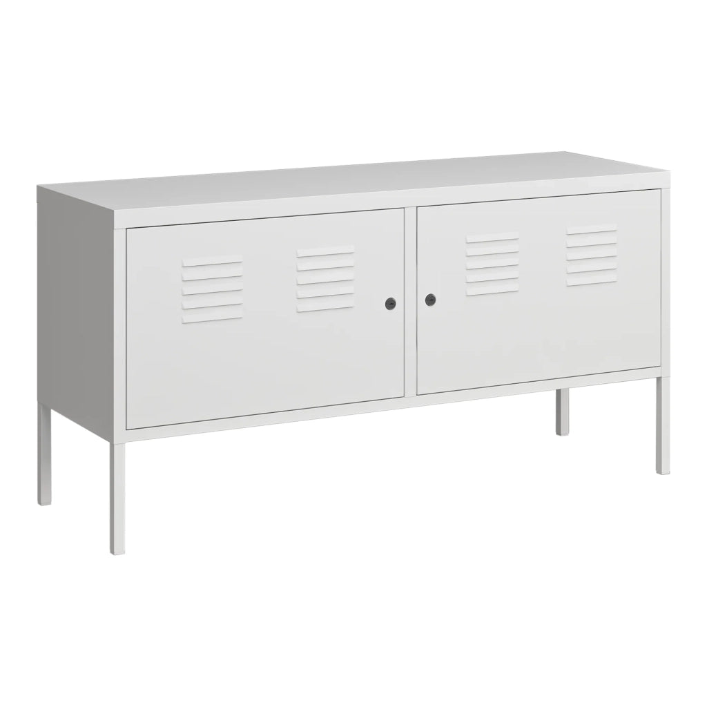 Credenza cassettiera mobile contenitore per soggiorno ingresso camera da letto con 2 ante 118 x 40 x 60 cm acciaio bianco opaco 03_0009038
