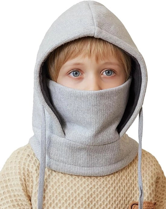 Cappello e sciarpa per bambini, protezione per il collo, cappello caldo, impermeabile, per sciare, per andare in bicicletta, all'aperto, per bambini dai 4 ai 10 anni, colore grigio.
