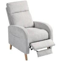 Poltrona Reclinabile 150° max con Poggiapiedi, in Tessuto Effetto Lino, 68x90x106 cm, Grigio Chiaro