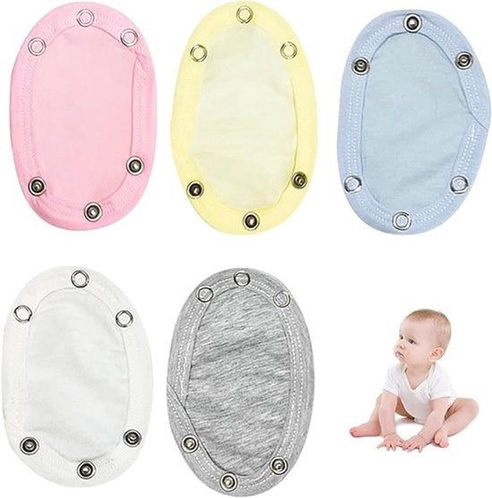 Estensione per Bodino - 13x9 Cm - Diametro a Croce di circa 9 Mm - Estensione per Onesie - Vestizione per Bambini - Estensioni per Vestiti, Bodino, Onesie, Camicia e Accessori - Unisex - Felpa a Doppia Facia in Cotone per Neonati
