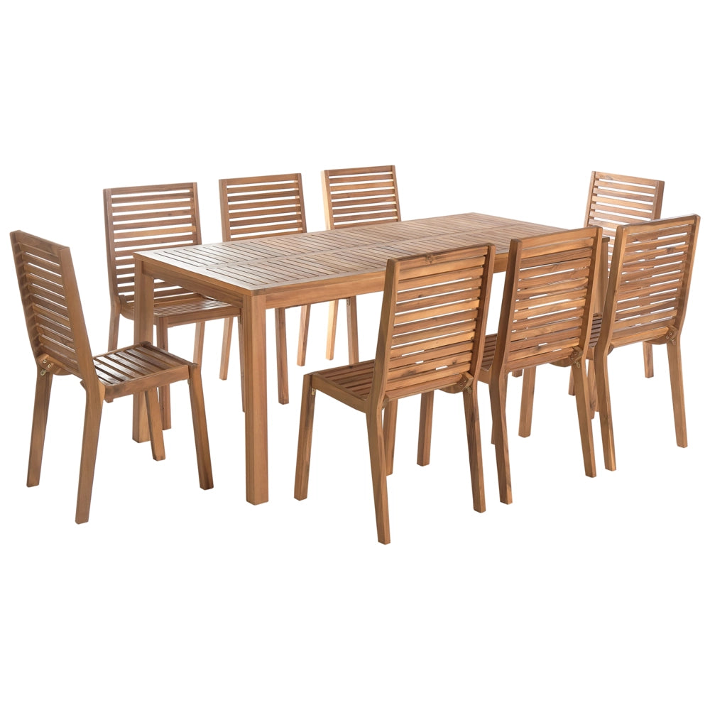 Set da pranzo da giardino Tavolo in legno di acacia marrone chiaro 180 x 90 cm 8 Sedie da esterno senza braccioli Stile rustico