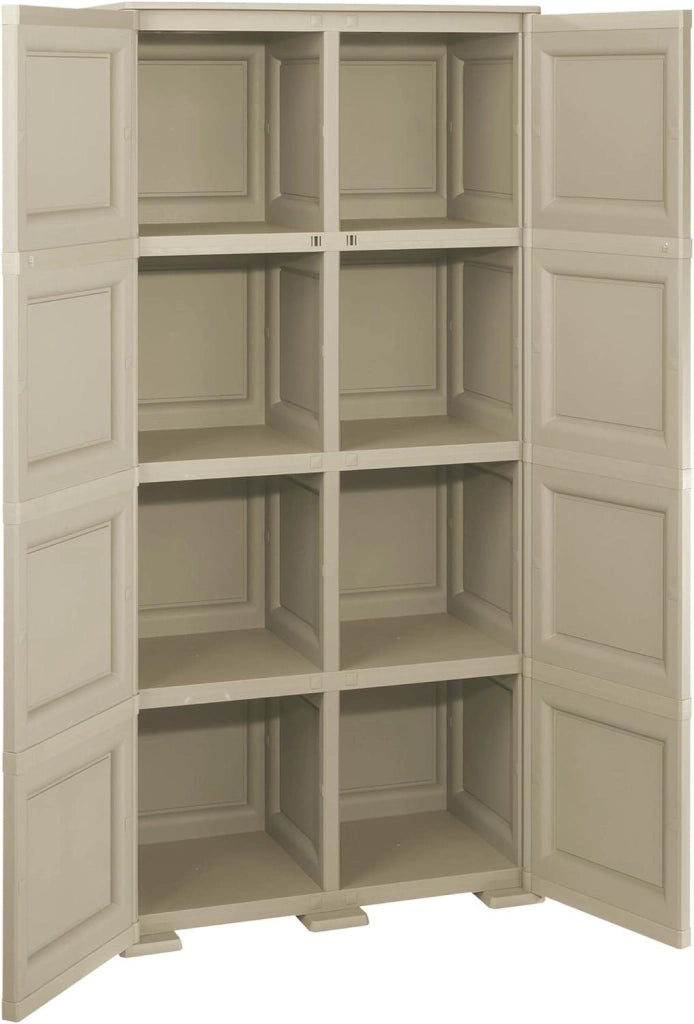 ARMADIO 2 ANTE TAUPE 79X43X164 CM CON 8 SCOMPARTI – MOBILE ALTO ORGANIZZAZIONE CASA PER INGRESSO, LAVANDERIA E ZONA GIORNO