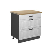 Mobiletto base per cucina Fame-Line Bianco rustico/Antracite 80 cm con 3 cassetti, PL Rovere Vicco