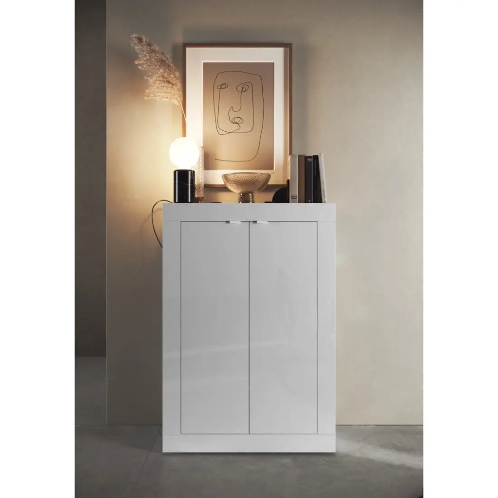 Mobile porta scarpe, collezione ISORA, colore bianco lucido laccato