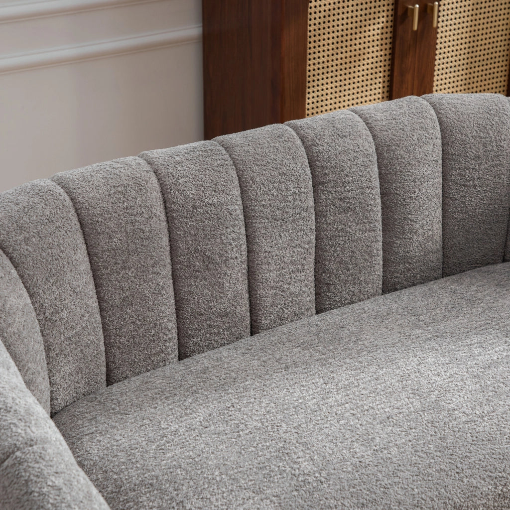 Divano 2 Posti Chaise Longue in Velluto ¨C MINIMAL ¨C Grigio, Gambe in Metallo, Trapuntato