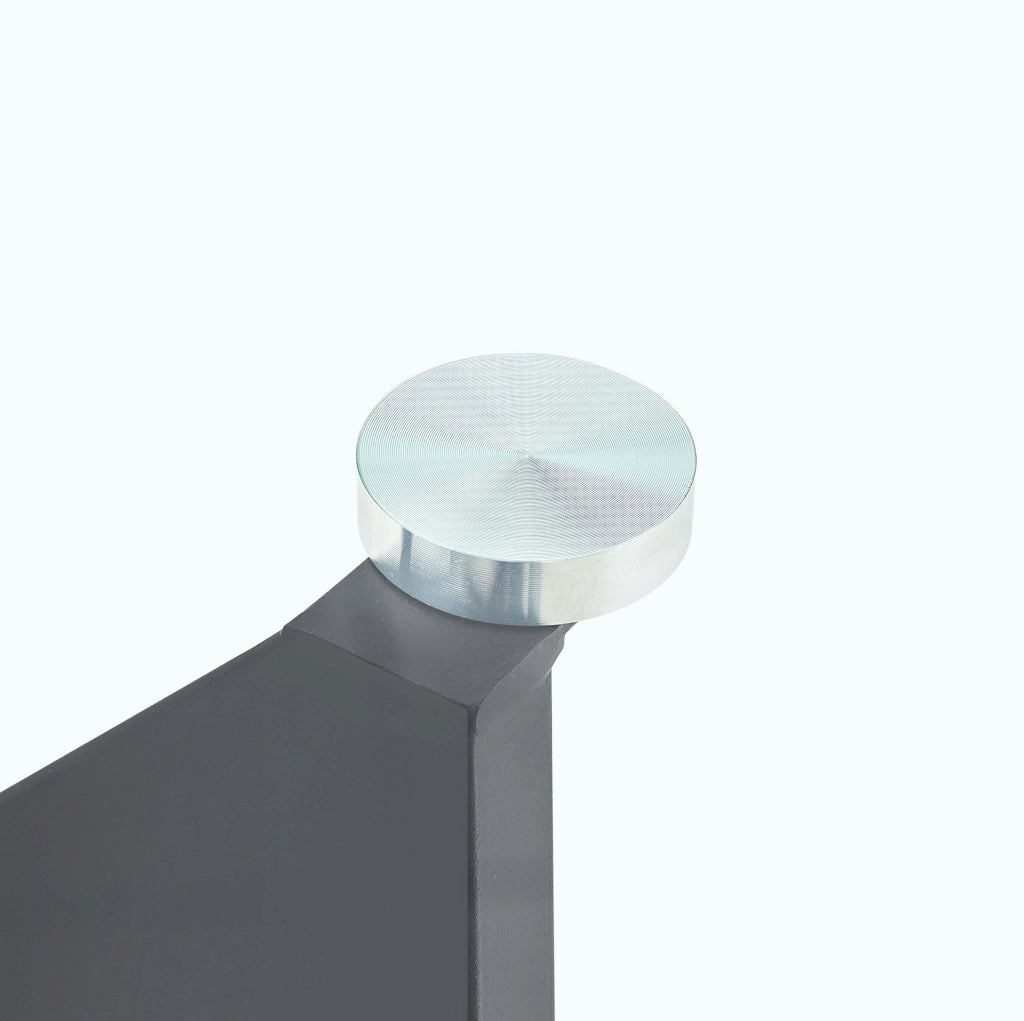 Tavolino basso rotondo Ø 85 cm nero; vetro temperato e metallo con base geometrica