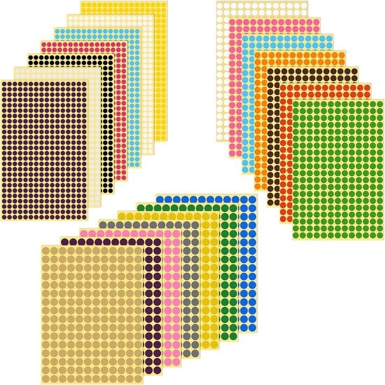Etichette a punti - 6076 pezzi - 6 mm 8 mm 10 mm - Etichette autoadesive con codice - Per ufficio scuola - 16 colori 21 fogli