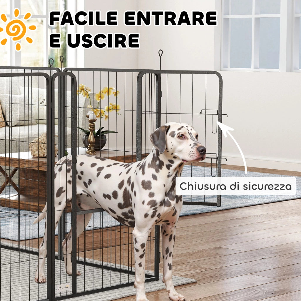 Recinto per Cani Pieghevole in Acciaio con Picchetti per Interni ed Esterni, 68 x 100 cm, 12 Pannelli, Nero