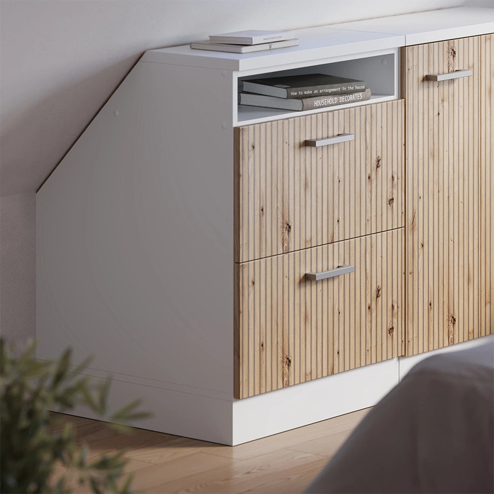 Mobile cucina sottotetto R-Line Rovere artigianale/Bianco 60 cm con 2 cassetti, carcassa 60 cm profondità Vicco