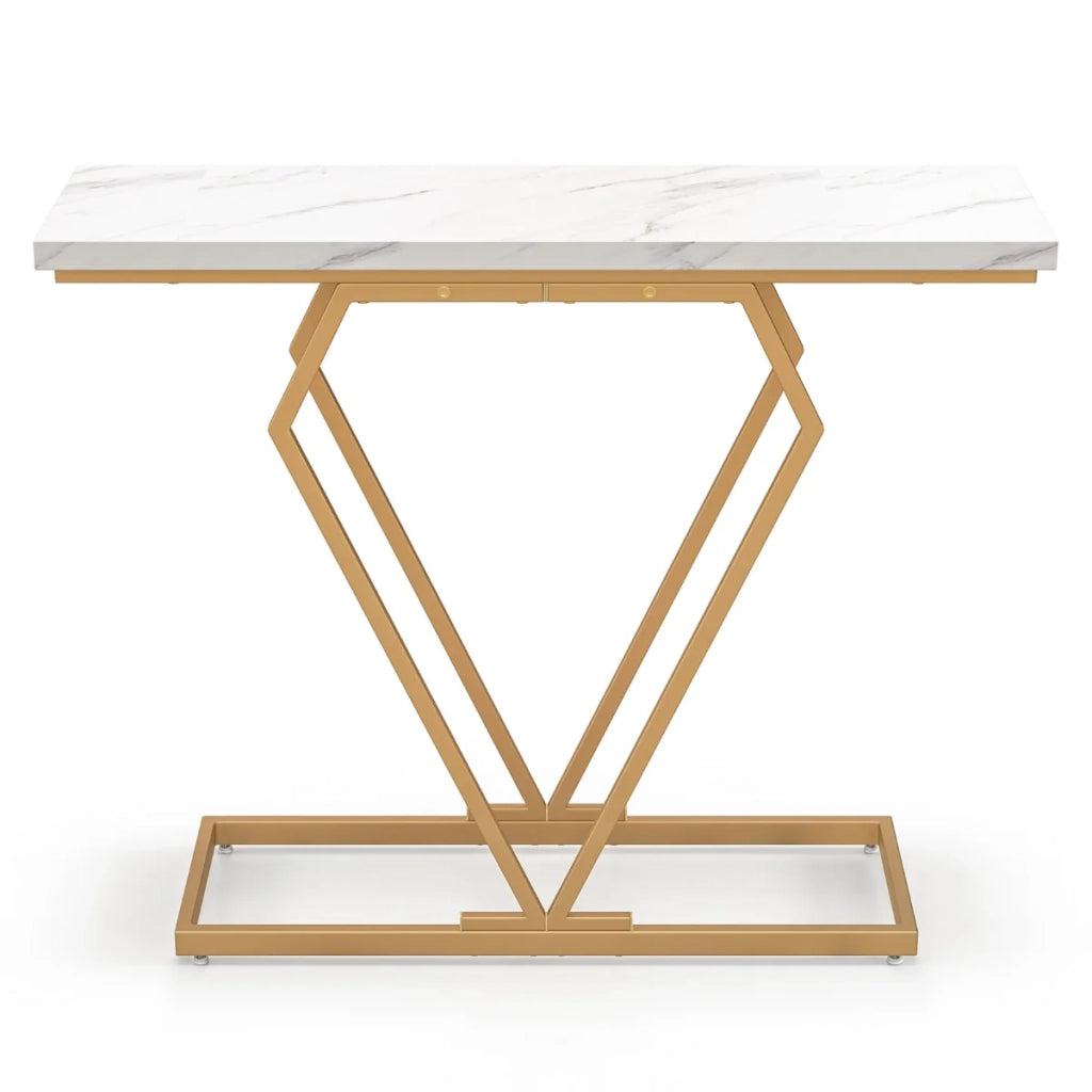 Consolle stretta 100 x 29,5 x 80 cm stile moderno con cornice geometrica in MDF bianco e oro 20_0013841