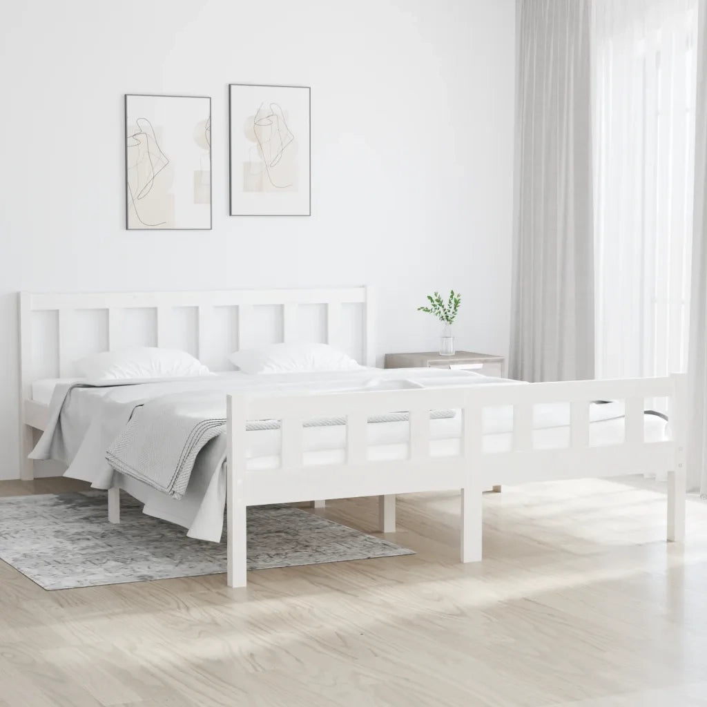 Letto matrimoniale | Letto per adulti | Giroletto Bianco in Legno Massello 150x200 cm King Size
