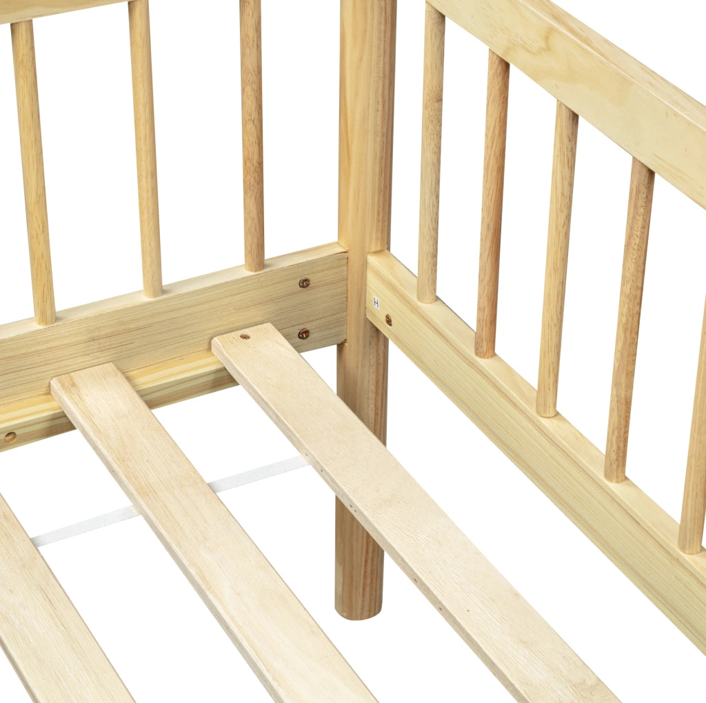 Letto singolo 90x200 cm in legno di pino con 3 sponde e doghe