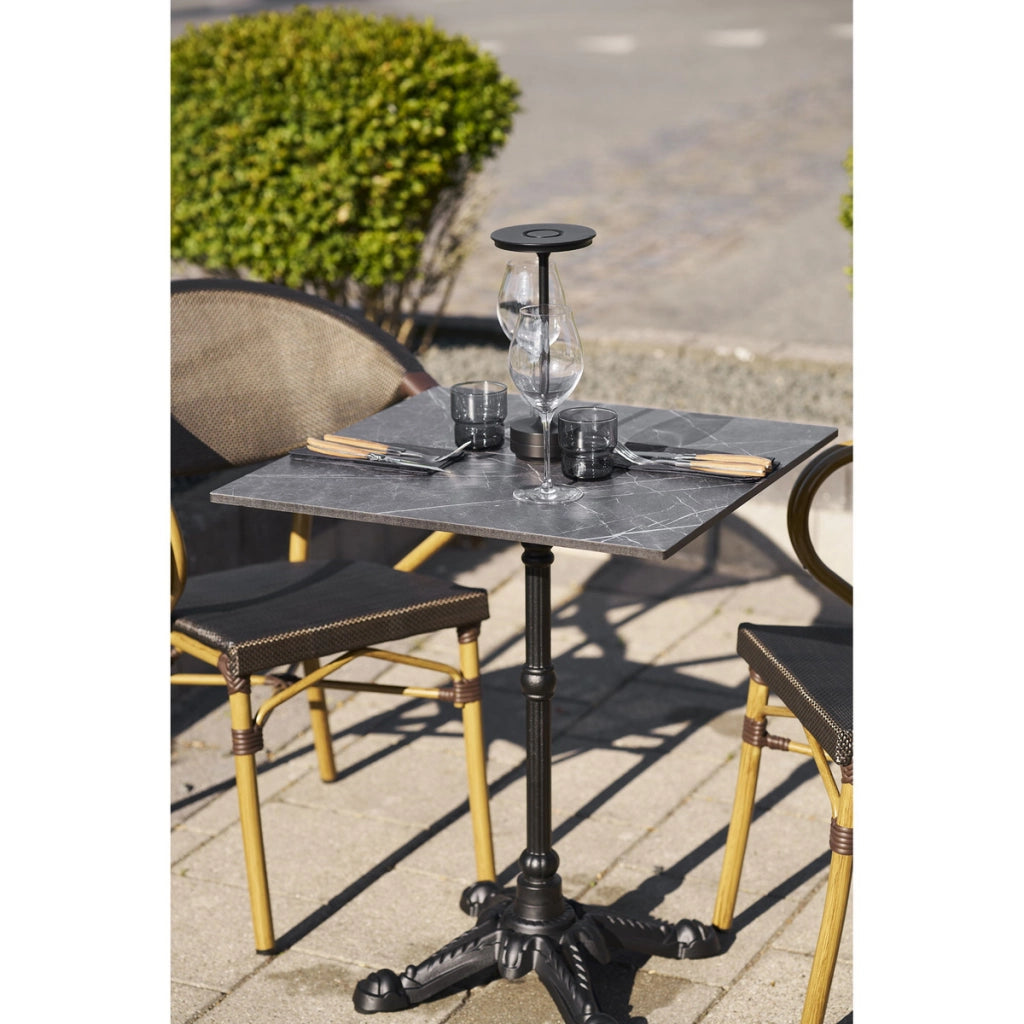 Tavolino bistrot in ghisa effetto marmo grigio scuro con base ornamentale nera