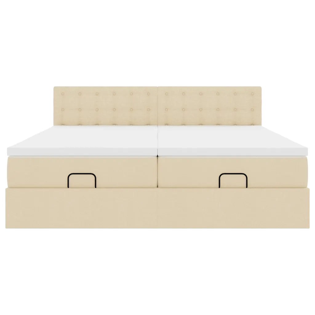 Struttura Letto Pouf con Materassi Crema 160x200 cm in Tessuto 3312034