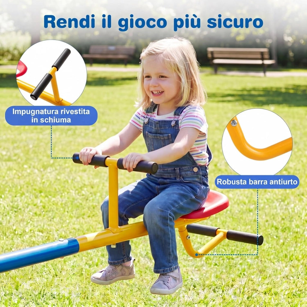 Altalena Basculante per Bambini, Altalena Saliscendi a 360° con Fermo per le Gambe, Altalena Basculante per Esterno Cortile e Parco Giochi, 2 Posti a Sedere