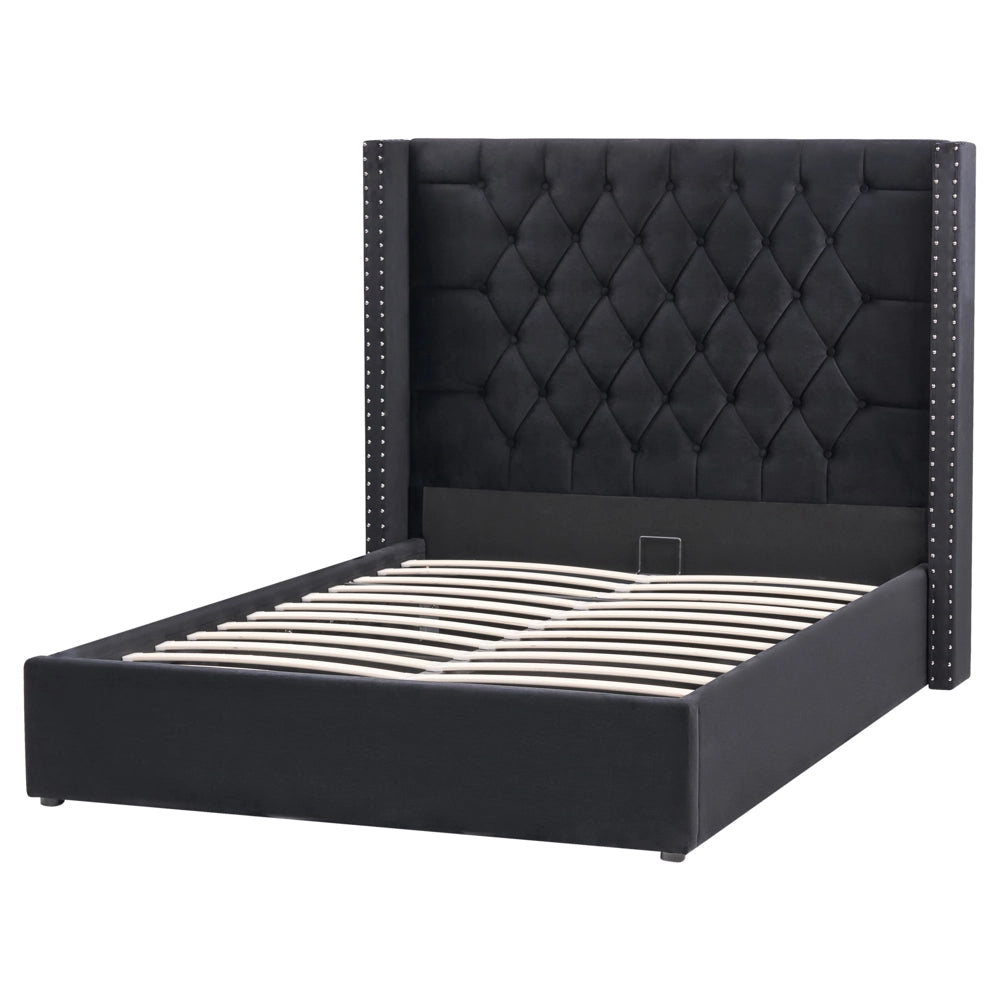 Letto contenitore velluto nero e argento 140 x 200 cm glamour elegante
