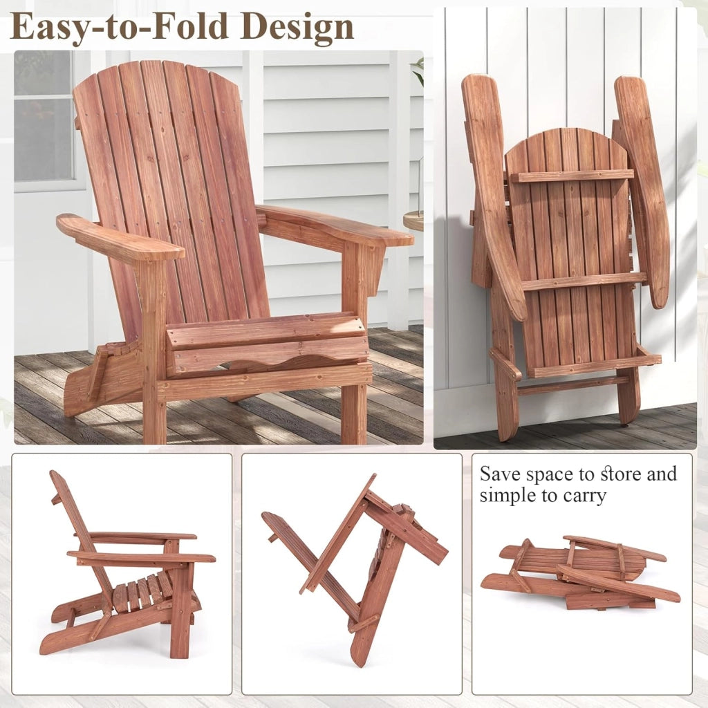 Sedia Adirondack Pieghevole, Sedia da Giardino in Legno di Abete con Schienale e Braccioli, Ergonomica, Poltrona da Esterno per Patio, Terrazza, Balcone, Veranda, Portata 180kg (Naturale*2)