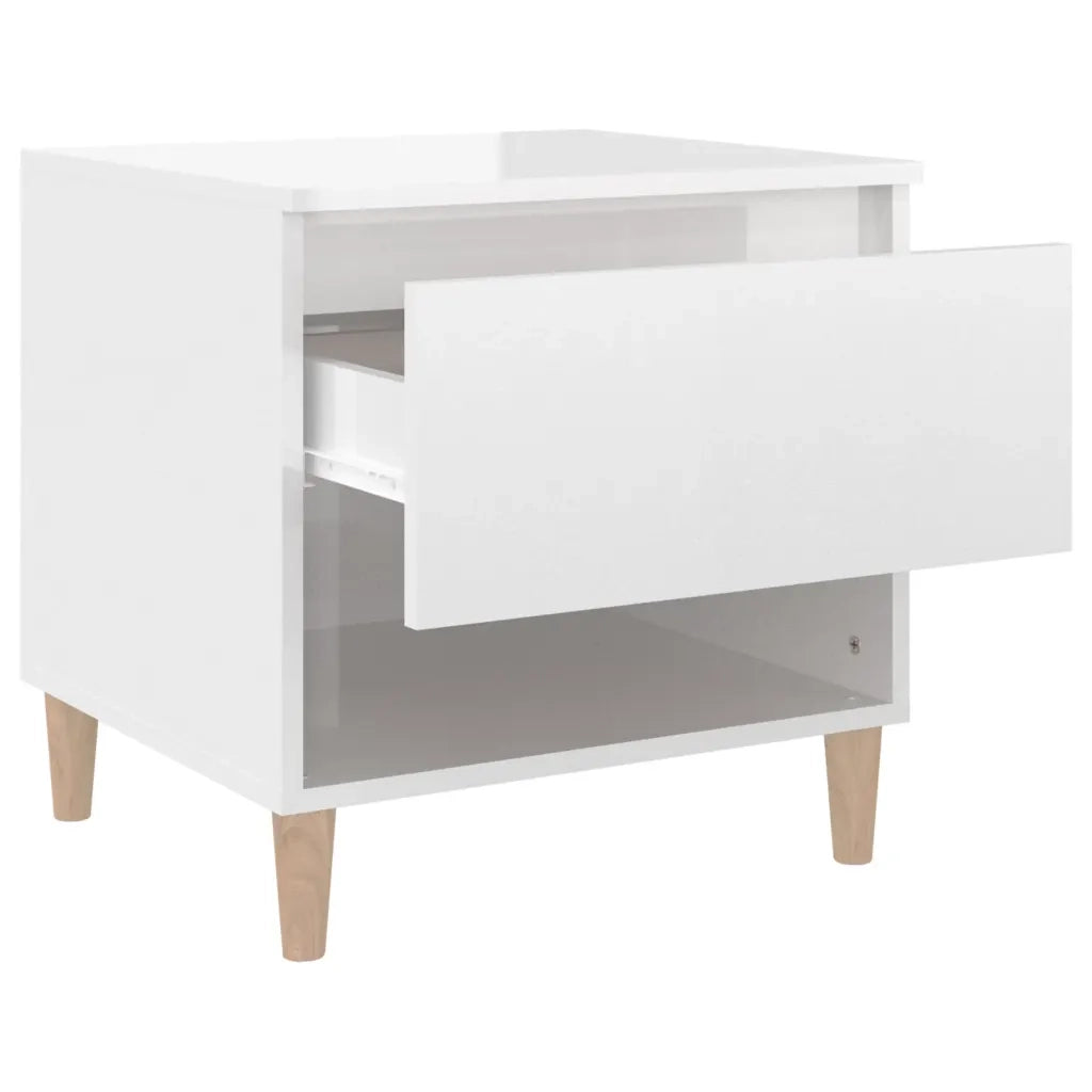 Set di 2 Comodini | Armadio da Notte | Mobiletto da notte Bianco Lucido 50x46x50 cm in Legno Multistrato