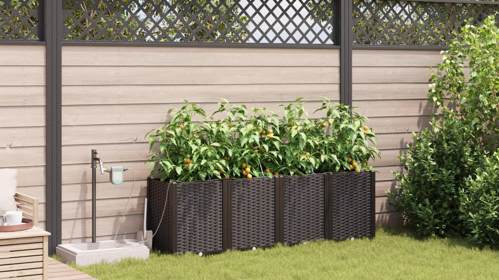 Fioriere da Giardino con Sistema di Irrigazione 4 pz Marrone
