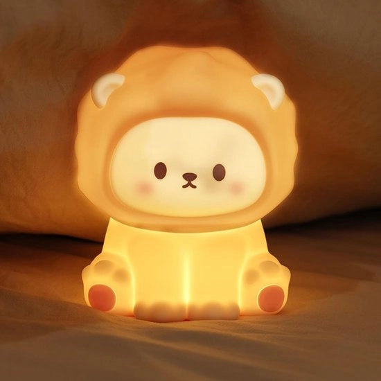 Lampada notturna per la camera dei bambini - Disegno di leone carino - Progetto gatto - Materiale siliconico morbido - Lampada LED - Decorazione