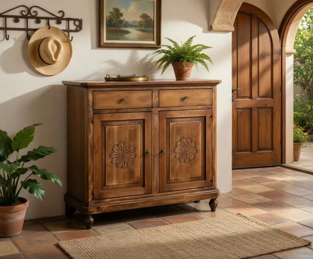 Madia credenza 2 porte in legno shabby chic noce consumato 104x43x98 - Mobili 2G
